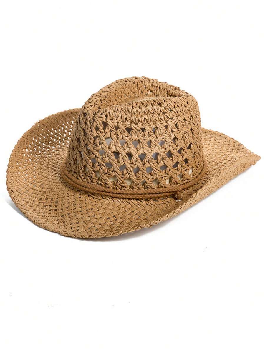Cowboy Hat Straw - Bohemian Hollow Straw Hat Summer Beach