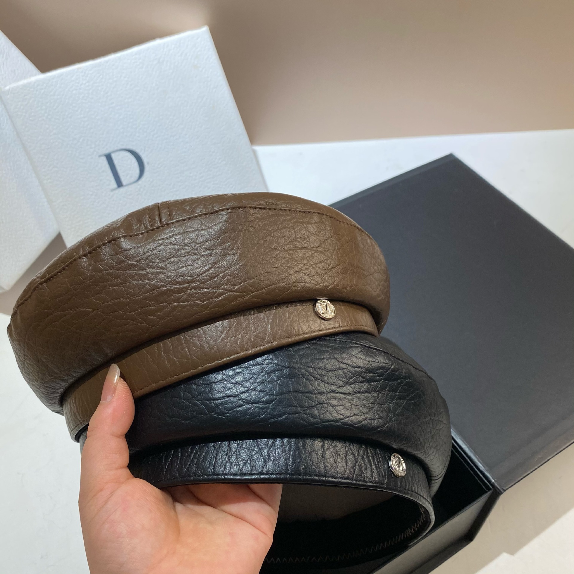 Snapback Hat Flat - PU Leather Beret Caps Women Fashion