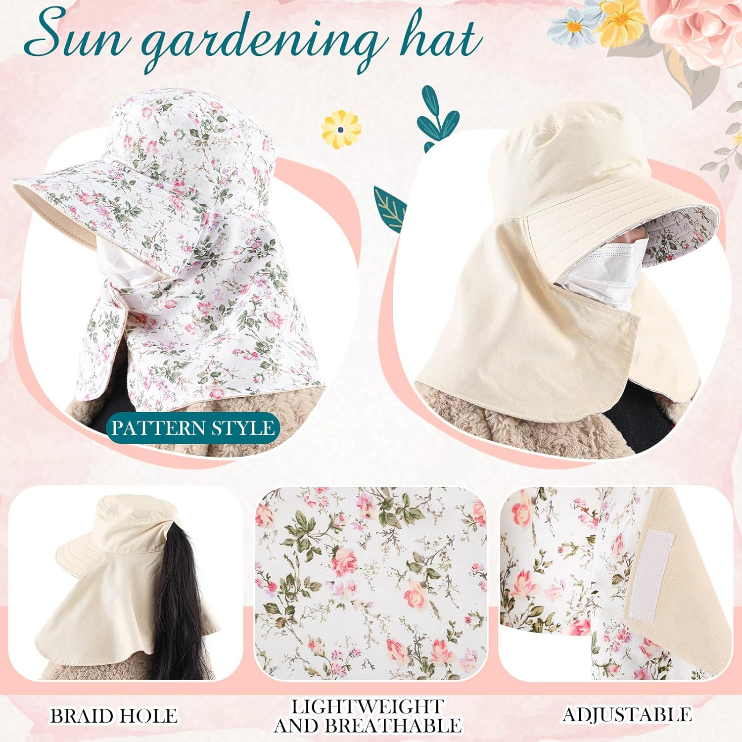 2 Pcs Floral Garden Hat for Wo - Visor Sun Hat recension och pris