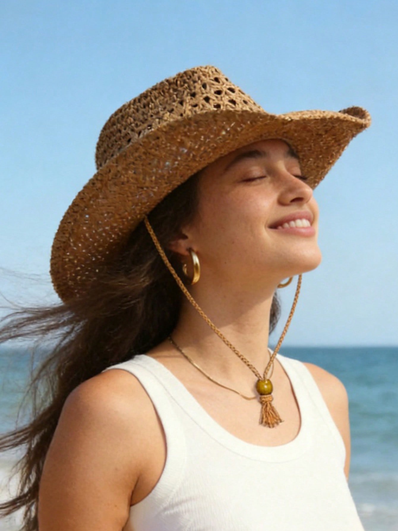 1pc Unisex Retro Hollow Curled - Cowboy Hat Straw recension och pris